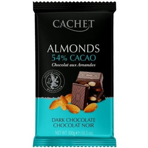 Шоколад чорний Cachet 54% Dark Chocolate with Almonds 300 г