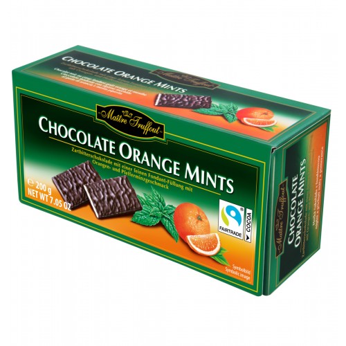Шоколадні плитки Maitre Truffout Chocolate Mints з м'ятою і апельсином 200 г