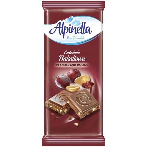 Шоколад Alpinella Bakaliowa молочний з горіхом і родзинками 90 г